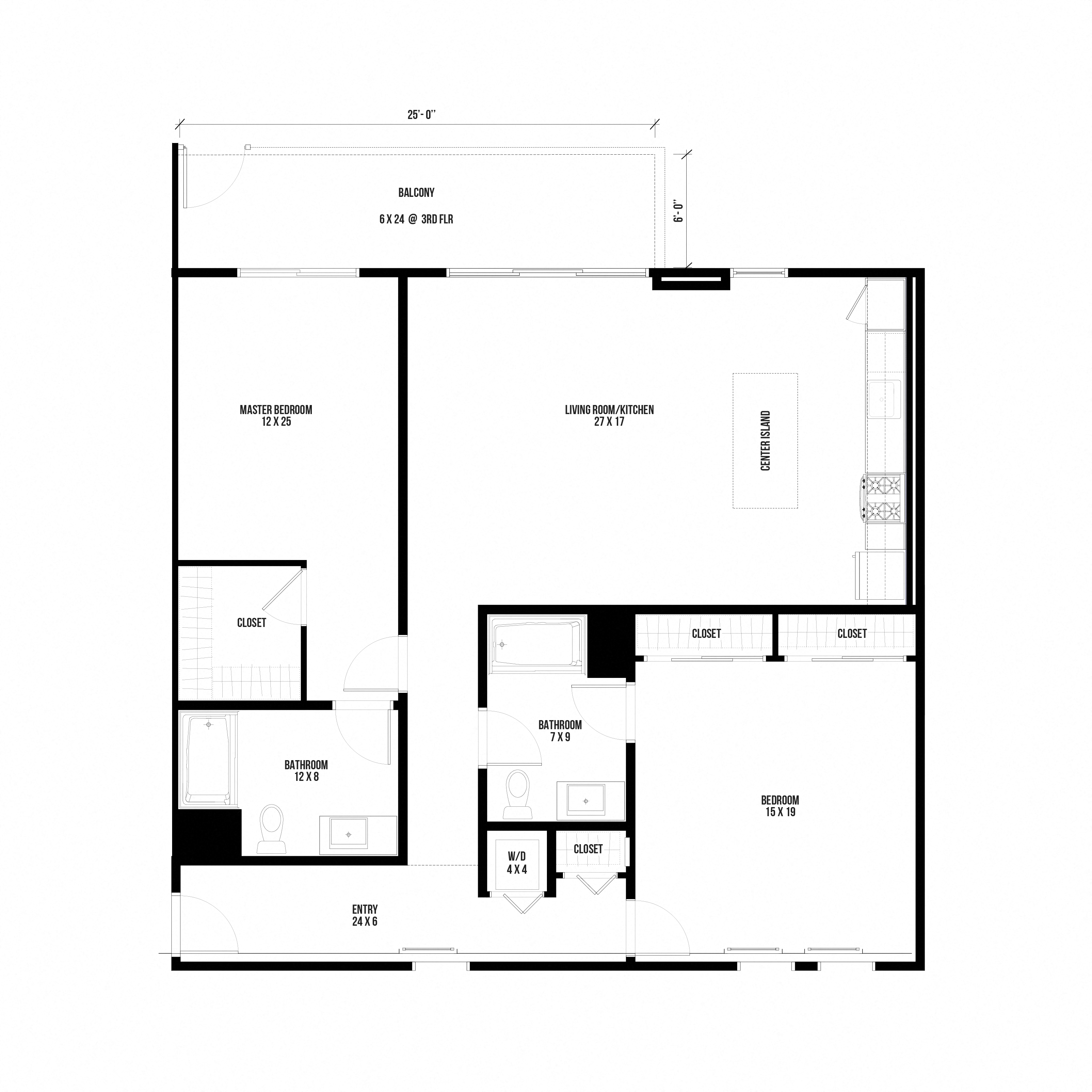 Floor plan for 2 beds, 2 baths, 1330 sqft